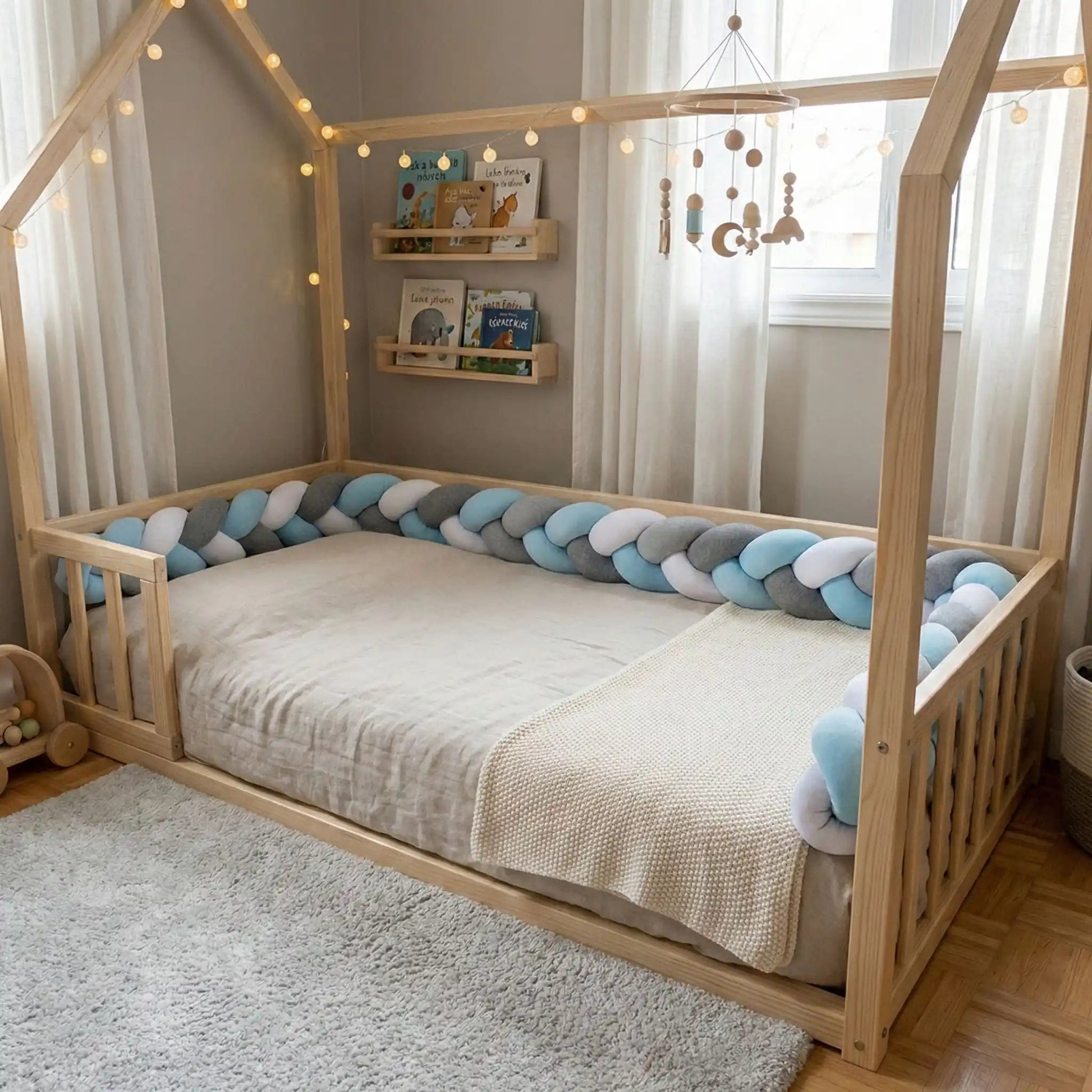 Tour de lit bebe - Tresse bleue multicolore - Univers de Bibou