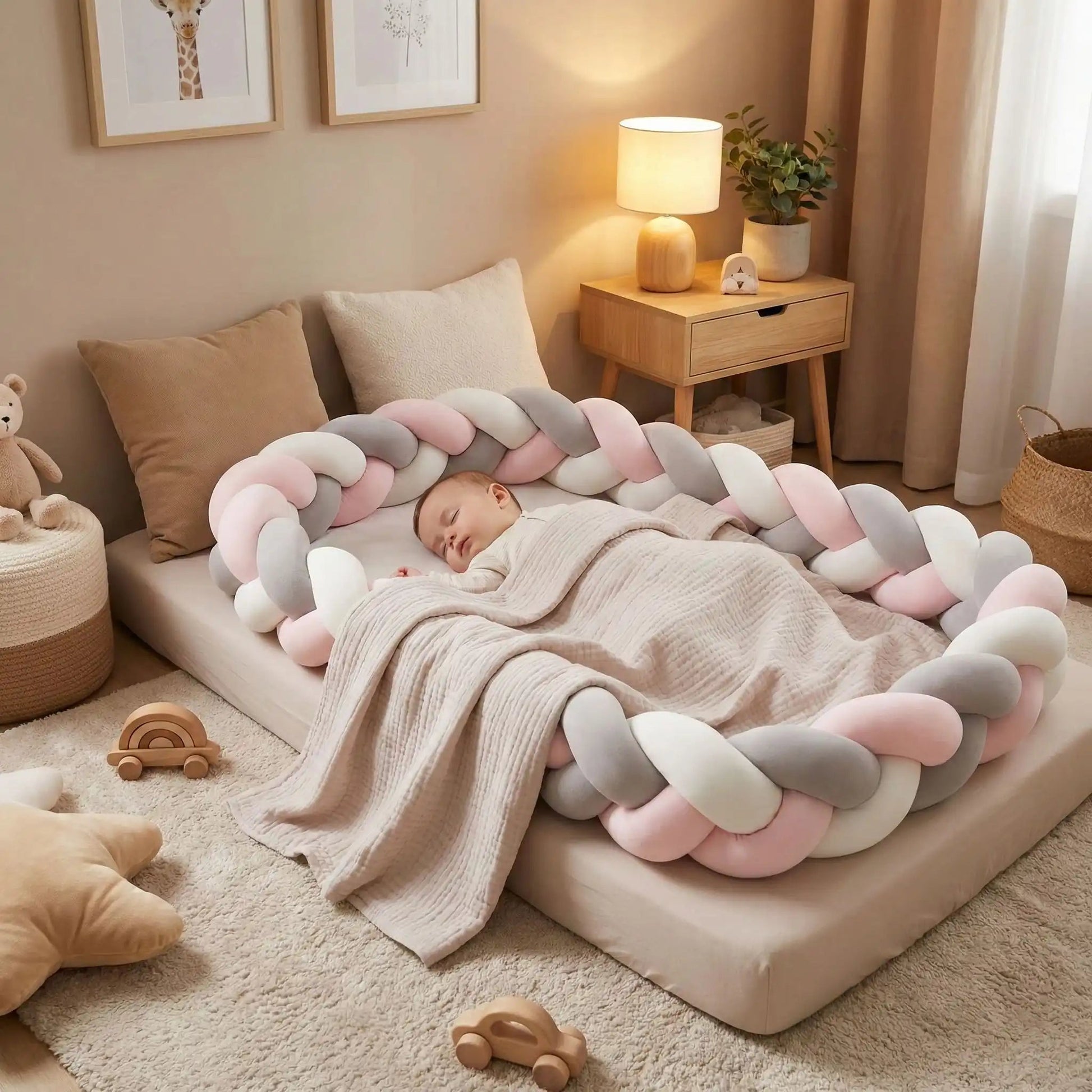 Tour de lit bebe - Tresse rose multicolore - Univers de Bibou